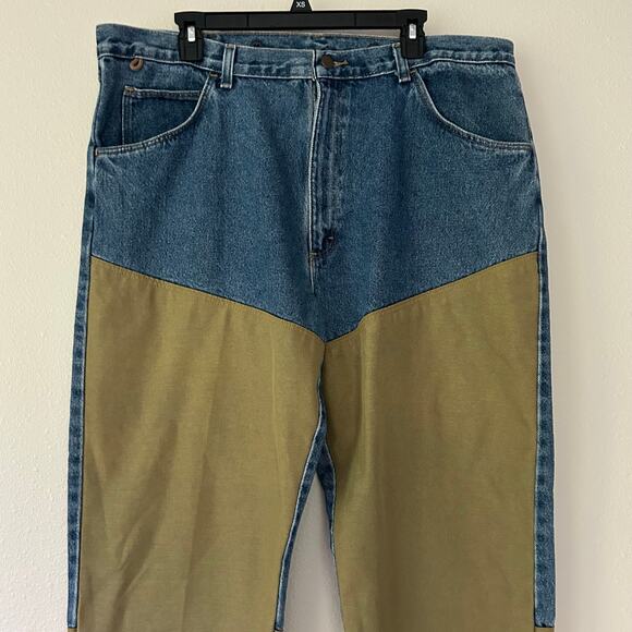 Vintage Wrangler rugged wear two toned jeans workwear Y2K 90s brush guard 40 - Picture 2 of 14